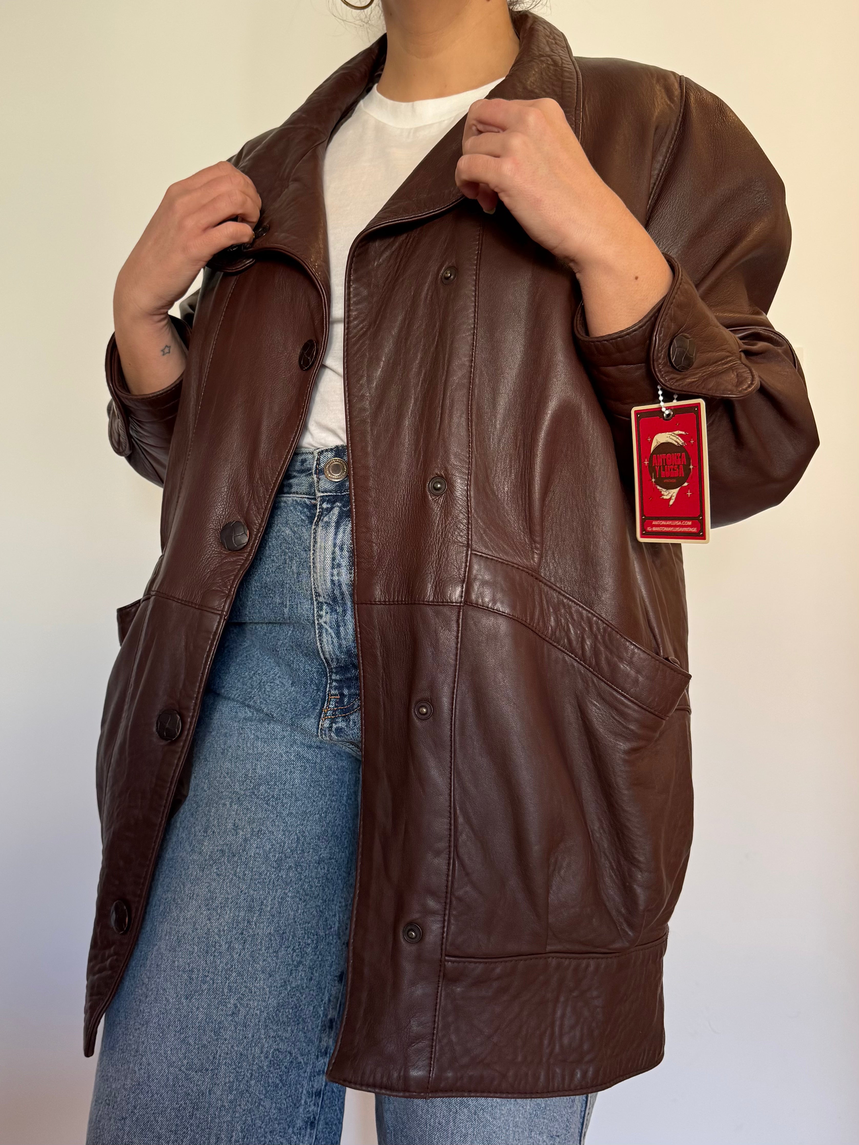 ROCIO_CAZADORA CUERO MARRON